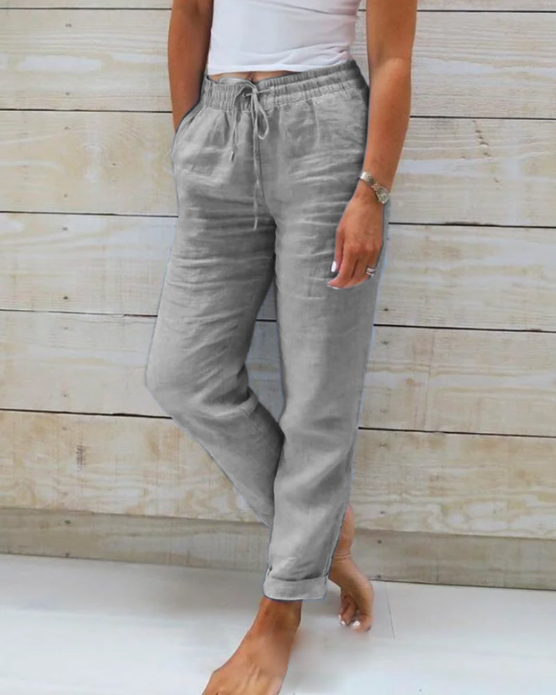 MONICA | PANTALONI ELASTICIZZATI IN COTONE E LINO